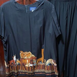 Willow Ridge vintage Black Animal Print plus size 28W pantsuit